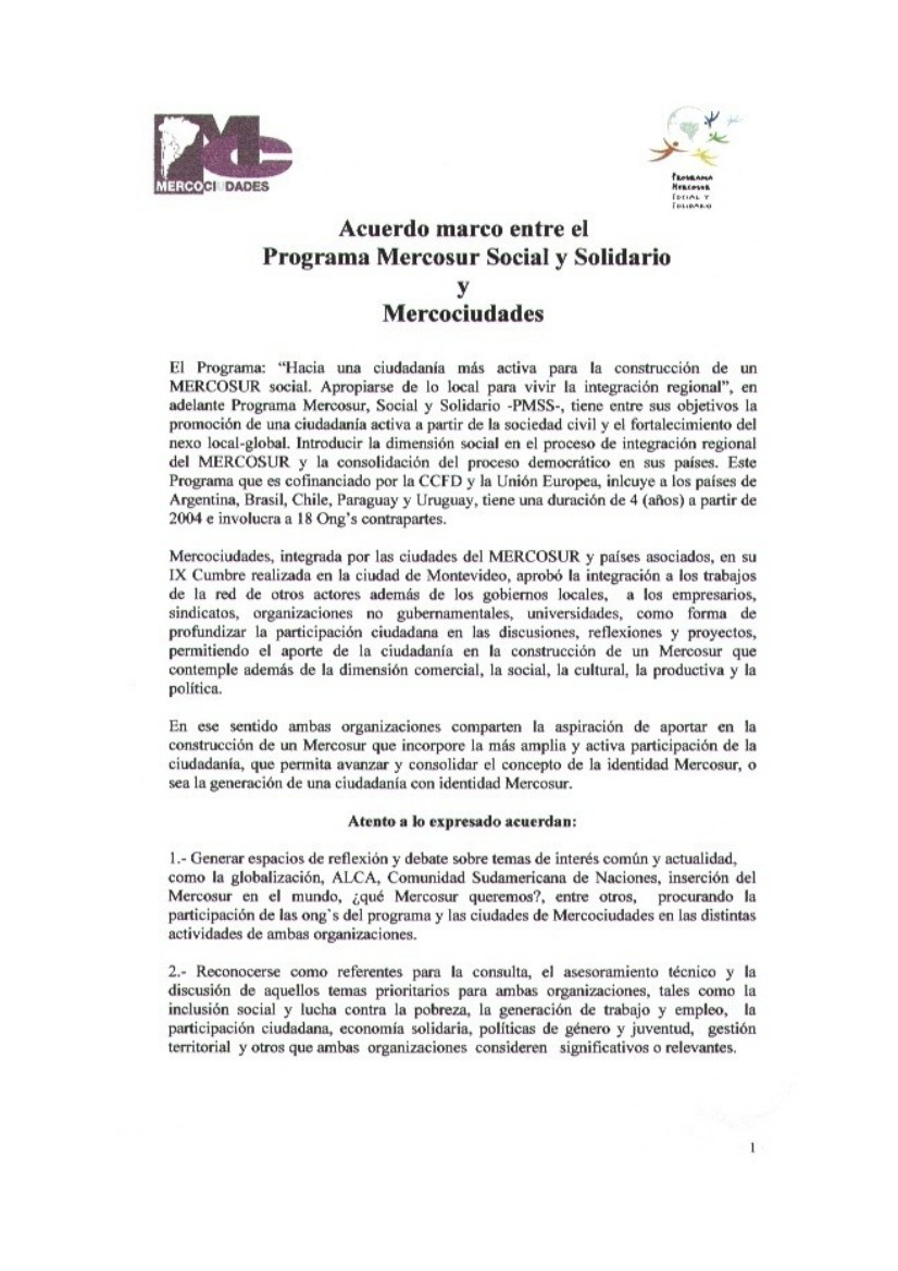 Acuerdo marco entre el Mercosur Social y Solidario y Mercociudadades