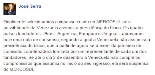 Mercosur: los socios fundadores asumen la presidencia y otorgan a Venezuela plazo para cumplir con el protocolo de adhesión