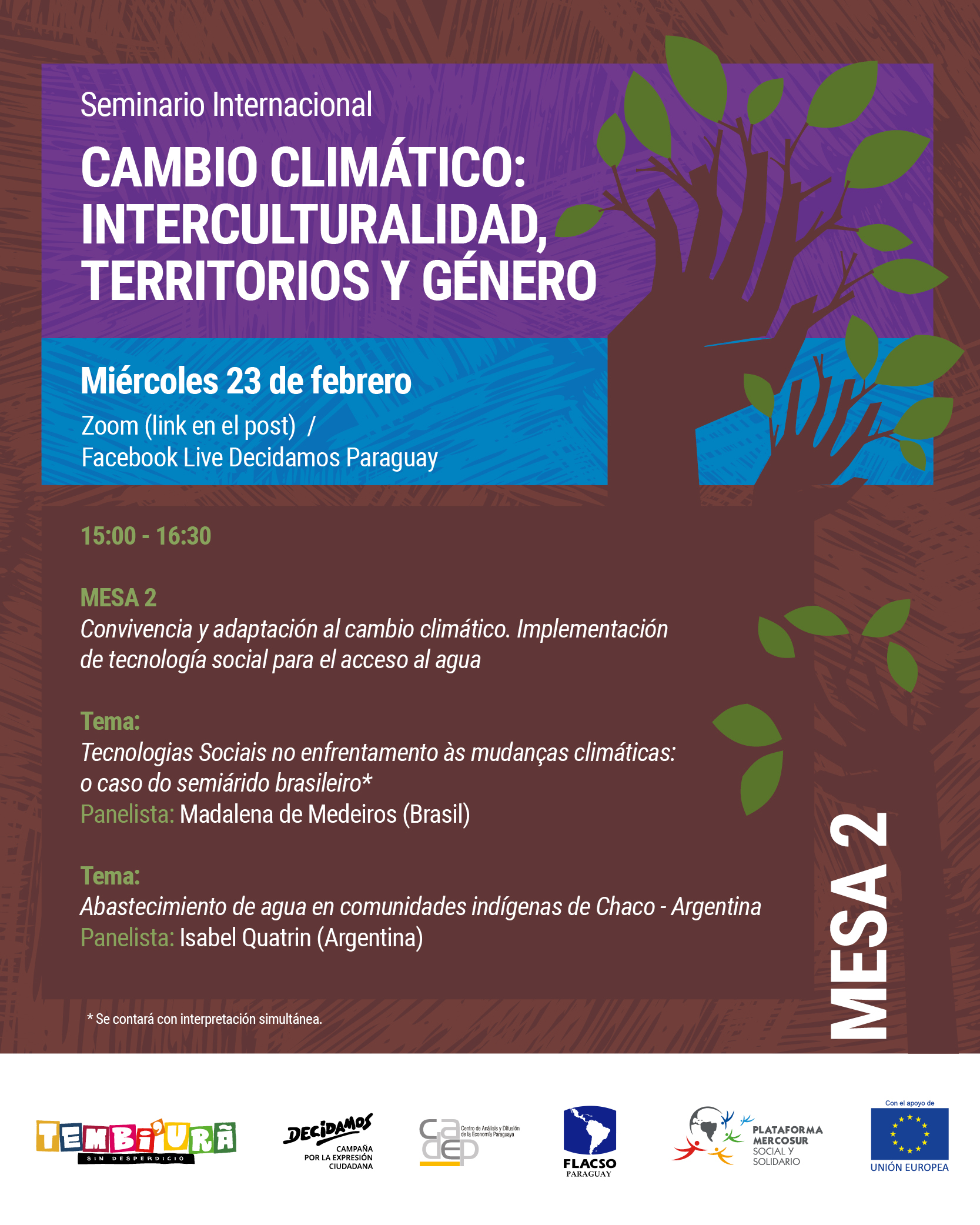Miércoles 23 de febrero: Seminario internacional «Cambio Climático: interculturalidad, territorios y género»